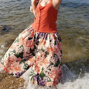 H&M Button-front Floral Cotton Skirt